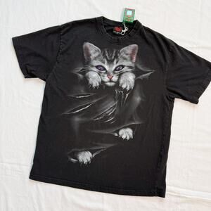 Vintage Y2K Evil Cat Heavyweight T-Shirt - M